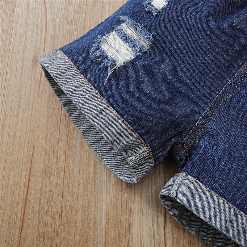 Bộ đồ 2 món MIKRDOO gồm áo không tay họa tiết chữ và quần ngắn denim thời trang mùa hè dành cho bé trai