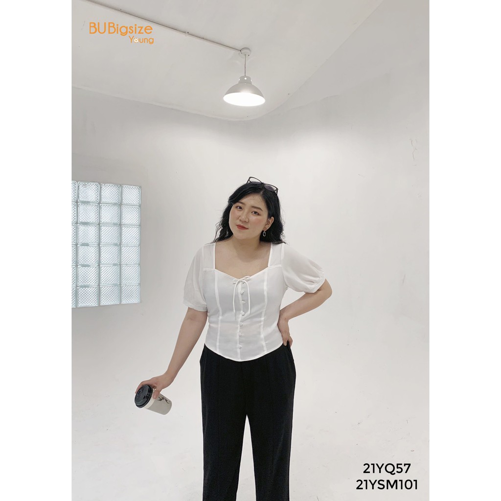 Quần Baggy cạp cao hai cúc BIGSIZE 55kg đến 95kg - 21YQ57 - [BU Bigsize Young]