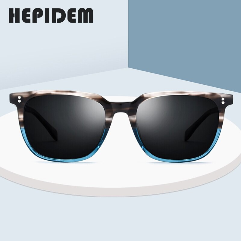 HEPIDEM 2021 Kính mát phân cực Acetate mới Nam giới thiết kế thời trang chất lượng cao Thương hiệu Cổ điển Kính mặt trời vuông cho nữ Kính mắt 9114