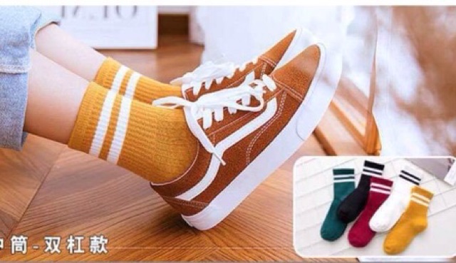 [Bán sỉ] Combo 100 Tất cao cổ kẻ sọc Hàn Quốc