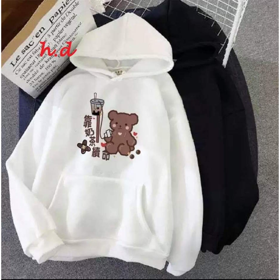 Áo hoodie gấu uống trà sữa HDA1120