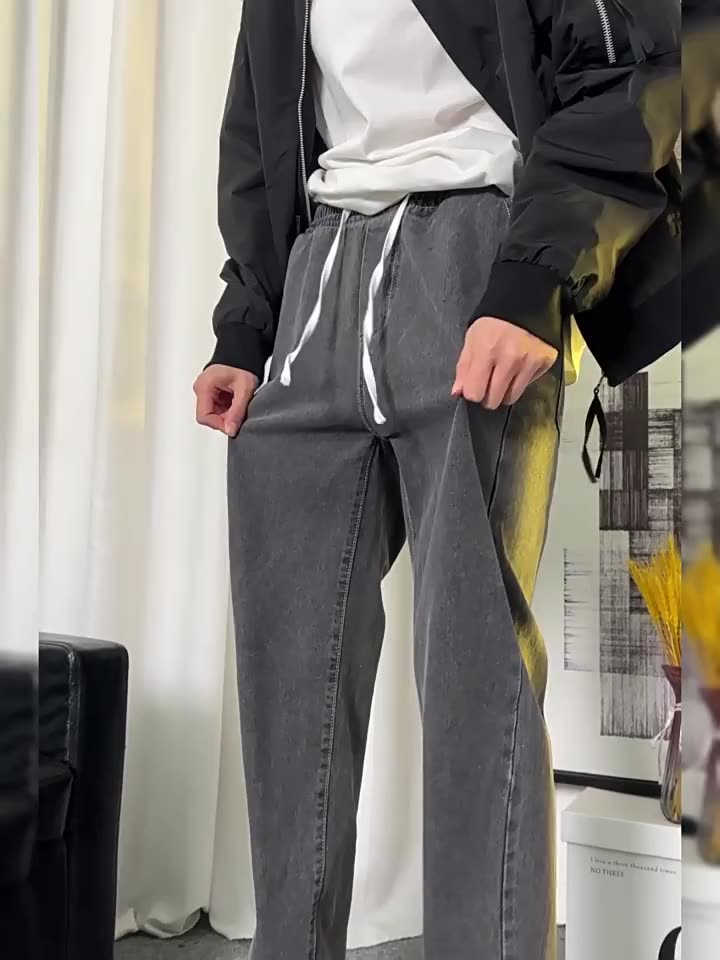 Quần Ống Rộng Nam Anyoung Quần Jean Nam Cạp Chun Chất Bò, Ống Suông Rộng Dễ Phối Đồ Phong Cách Unisex Hàn Quốc QD322 | BigBuy360 - bigbuy360.vn