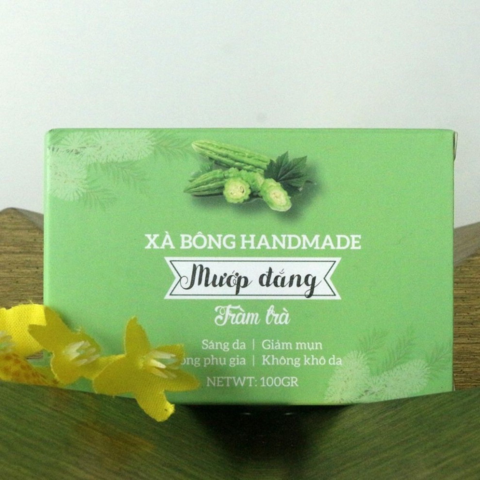 Xà Bông Sinh Dược Trị Mụn - Xà Phòng Tắm Handmade Thảo Dược 100% ( Cám Gạo, Nghệ- Mướp Đắng) Nguồn Gốc Thiên Nhiên 100gr