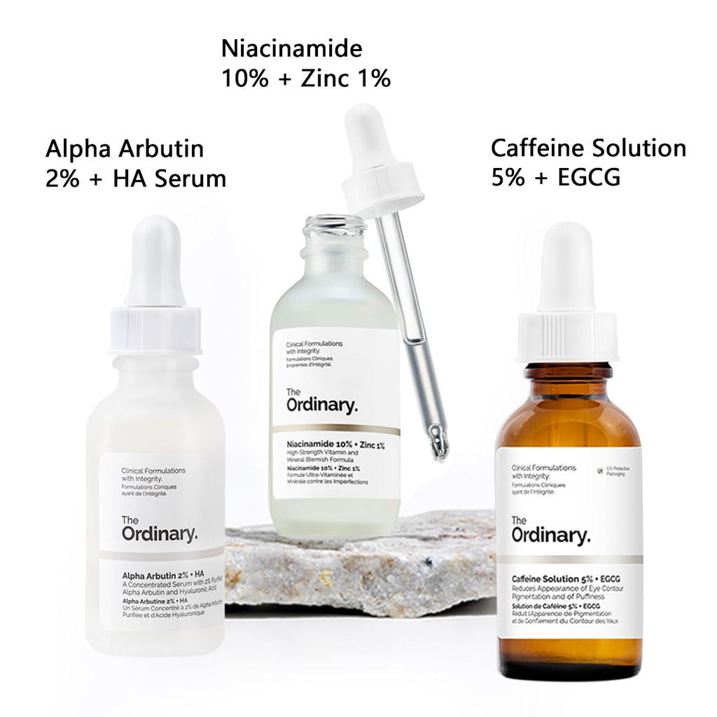 The Ordinary Niacinamide 10% + Kẽm 1% & Alpha Arbutin 2% + HA Serum Dưỡng Ẩm Làm Trắng Da & Dung Dịch Caffeine 30ML