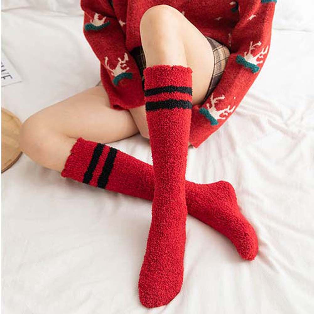 Tất dài vải lông cừu san hô co giãn thoải mái nhiều màu sắc tùy chọn cho nữ