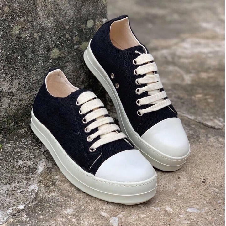 Giày sneaker Rick Owen cổ thấp cao cấp full box để thơm hương vani, giày thể thao nam nữ màu đen trắng tăng chiều cao M7 | BigBuy360 - bigbuy360.vn