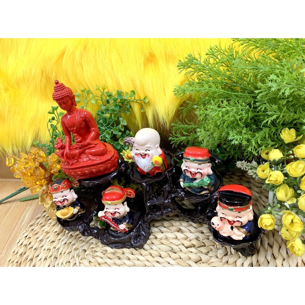 Tượng Phật Thích Ca cùng Ngũ Phúc Lộc Thọ Thần Tài Tọa Đế 6 Chân