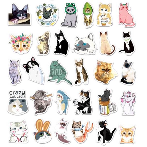 [50 Hình] Sticker mèo dễ thương dán trang trí laptop, mũ nón bảo hiểm, vali, xe tay ga, ván trượt - DB.137