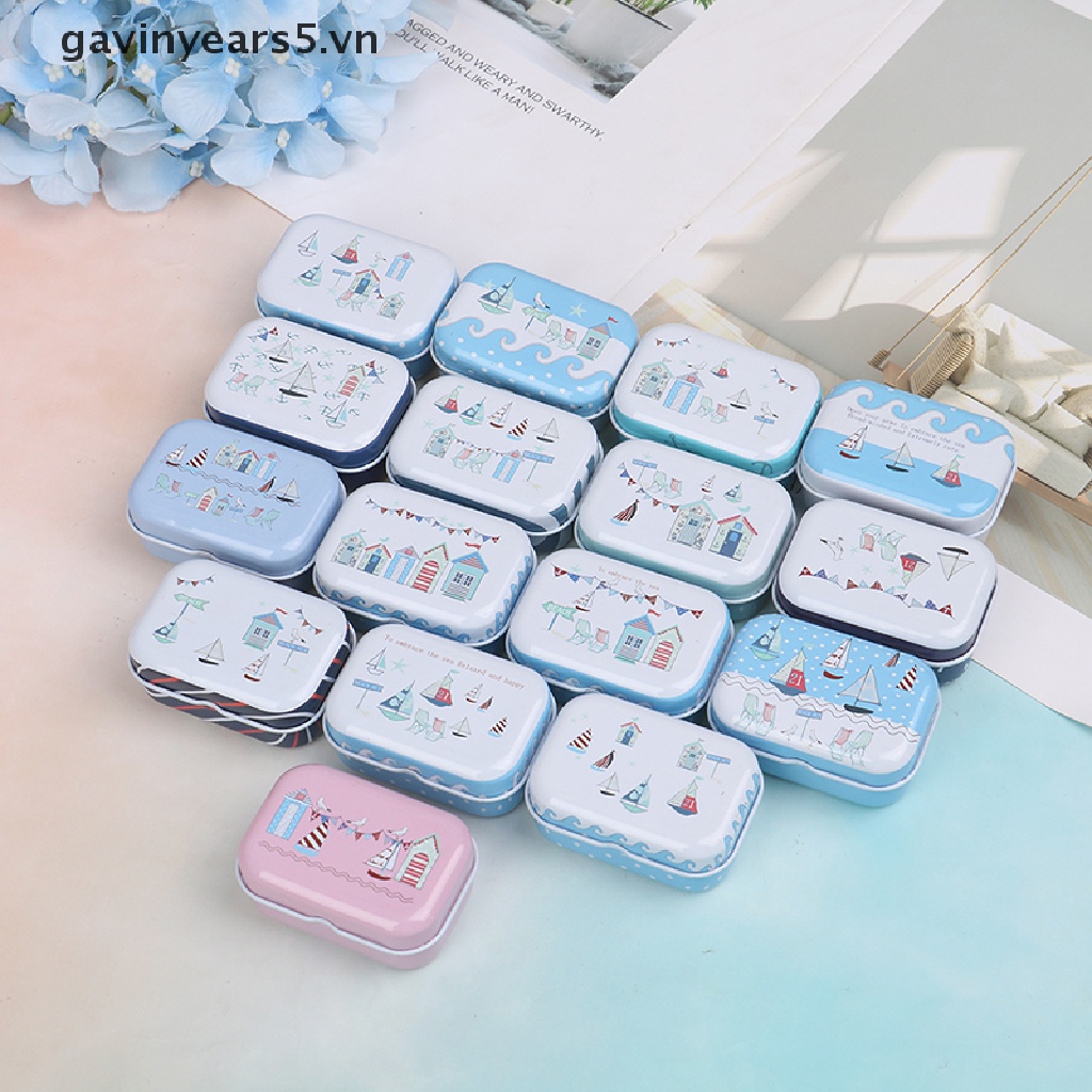 [gavin] Hộp Thiếc Mini Hình Chữ Nhật Đựng Trang Sức / Đồng Xu / Đi Biển