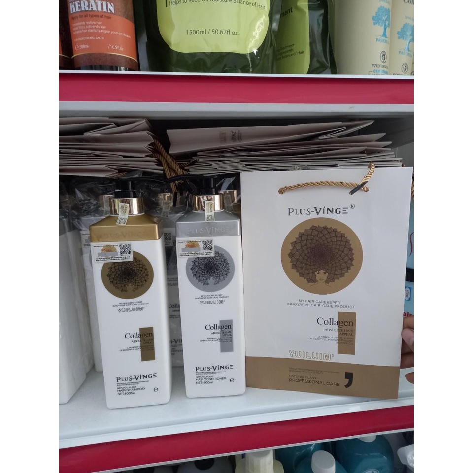 Cặp Dầu Gội Xả Plus Vinge Collagen Hương Nước Hoa Siêu Mượt Ngừa Rụng Kích Mọc Tóc 1000ml