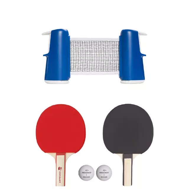 Bộ vợt và lưới bóng bàn nhỏ Rollnet tự lấp chơi được nhiều nơi gồm lưới, 2 vợt và 2 bóng màu cam - MIRILIK DECA