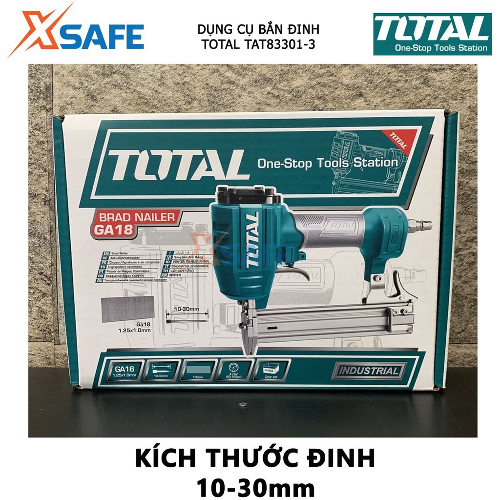 Súng bắn đinh dùng hơi TOTAL TAT83301-3 Máy bắn đinh 10-30mm, mô tơ mạnh mẽ, thiết kế nhỏ gọn, chất liệu cao cấp
