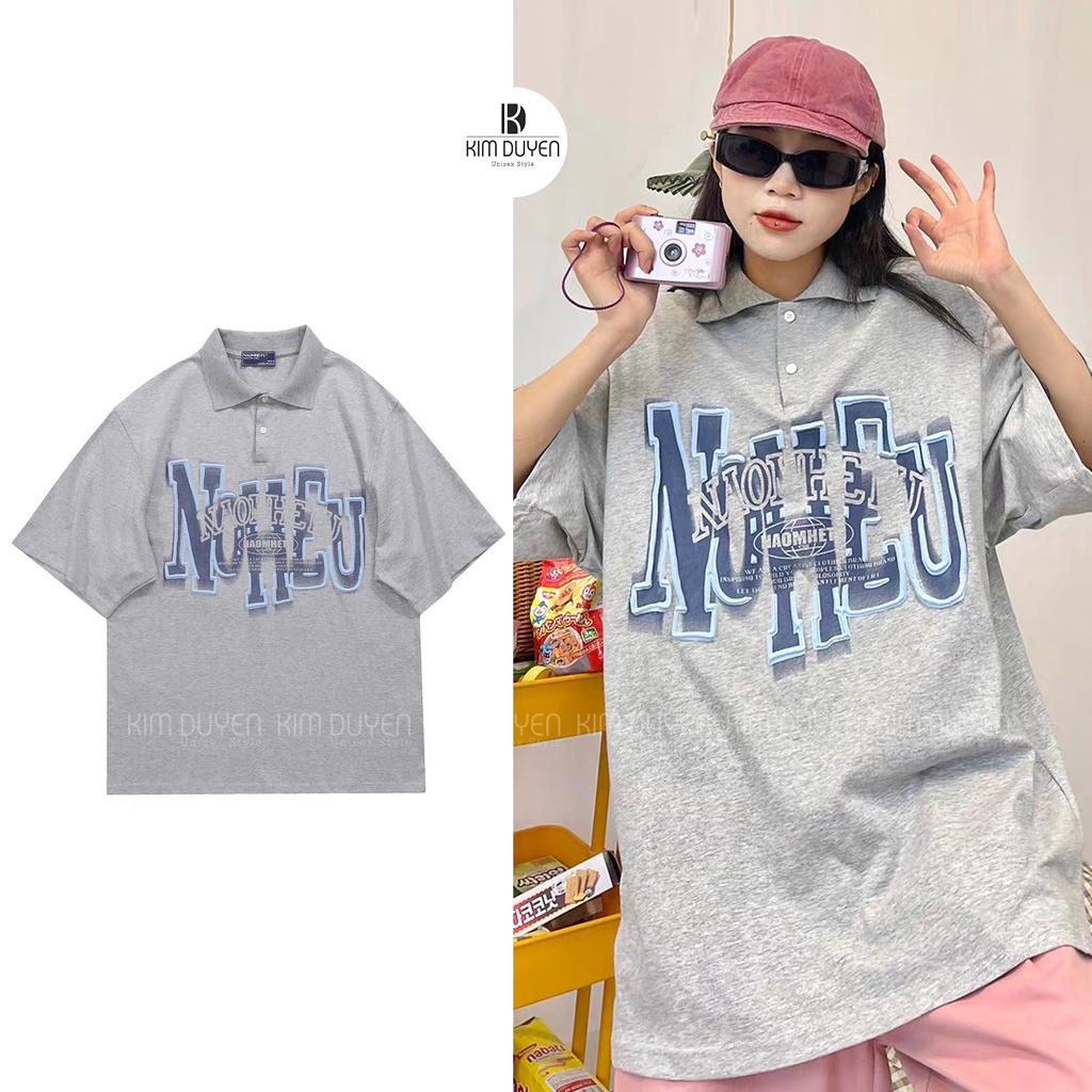 Áo Thun Polo Xám Áo Thun Cổ Bẻ Form Rộng Dáng Unisex Nam Nữ Mặc Thoải Mái