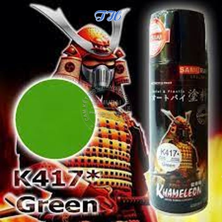 Combo 4 chai sơn samurai K417* Màu xanh lá cây gồm: uch210 - 2/102 - k417 - k1k - giấy nhám p800