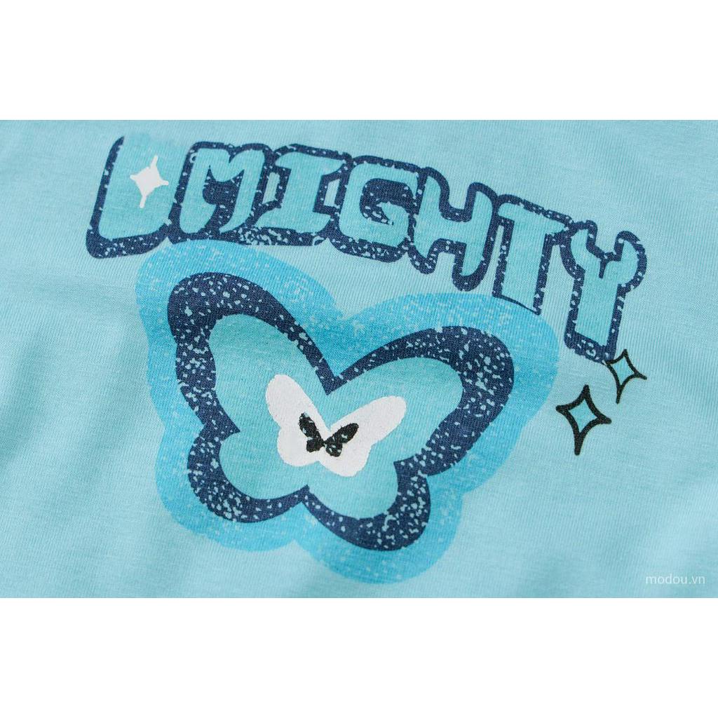 Áo Hai Dây Cổ Tròn In Chữ Và Bướm Xinh Xắn Cho Nữ