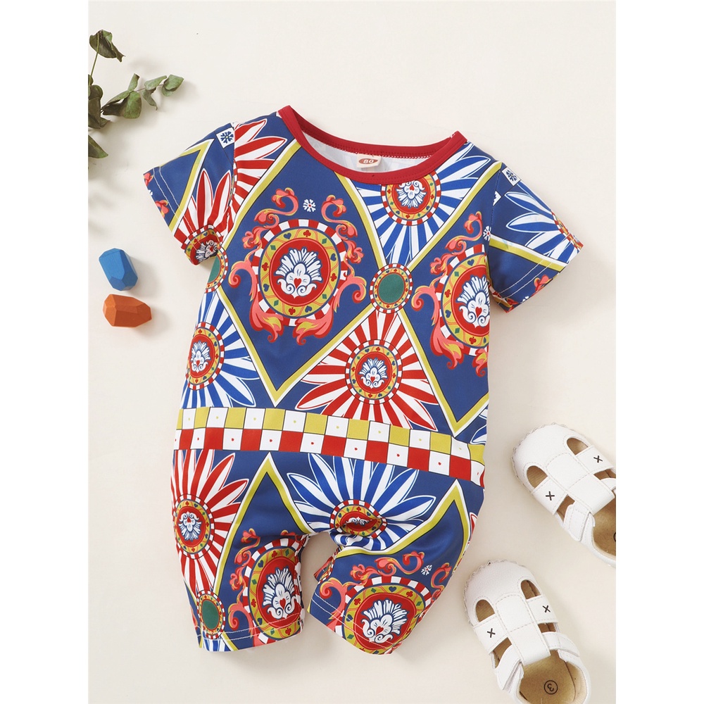 Áo liền quần MIKRDOO tay ngắn in họa tiết đồ họa phong cách cổ điển thời trang cho bé trai 0-18 tháng tuổi