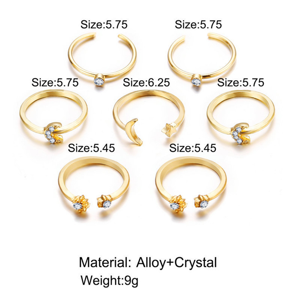 7PCS Vintage Crystal Moon Star Rings Women Finger Joint Ring Wedding Jewelry Gift Set