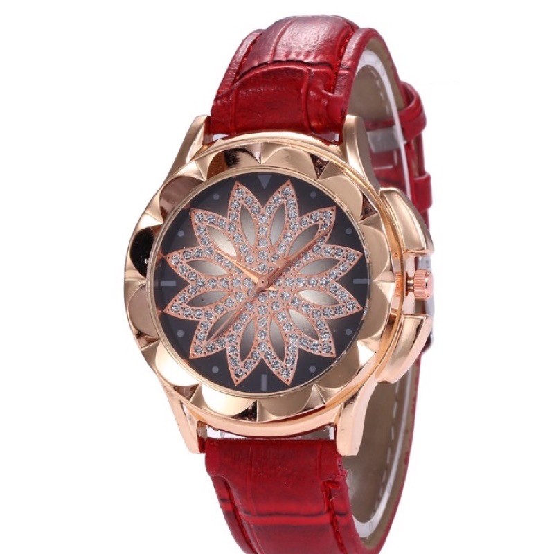 Đồng hồ nữ Quartz dây da mặt hình hoa