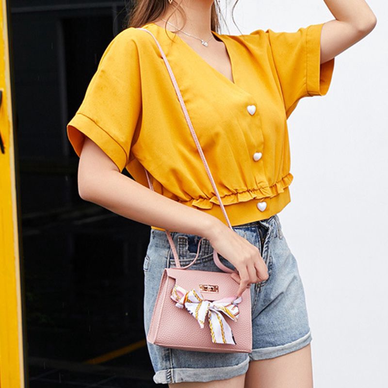 ❀LIDU Women PU Leather Handbag Shoulder Lady Crossbody Bag Tote Messenger Purse with Scarf Decor