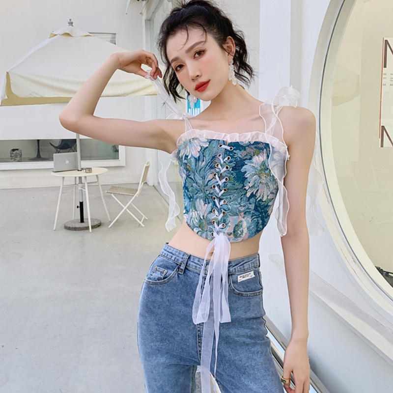 Áo Ngực Crop Top Hai Dây Vải Tuyn Che Phủ Toàn Diện Chống Trượt Dành Cho Bạn Nữ