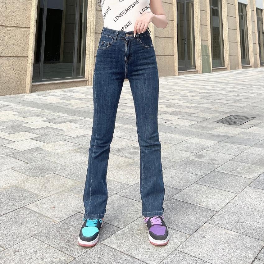 Quần jean ống loe Jeanny Jeans nữ lưng cao trơn dài co giãn chất đẹp hàng cao cấp  LY0883