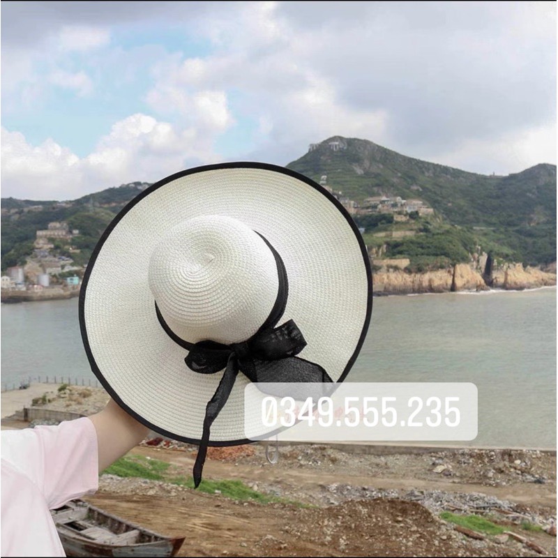 (Tặng Phụ Kiện) Nón cói vành rộng nơ to hàng loại 1 sang chảnh