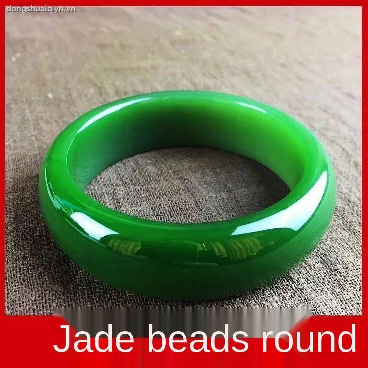 Vòng Tay Ngọc Bích Dày Bản Rộng Màu Xanh Lá