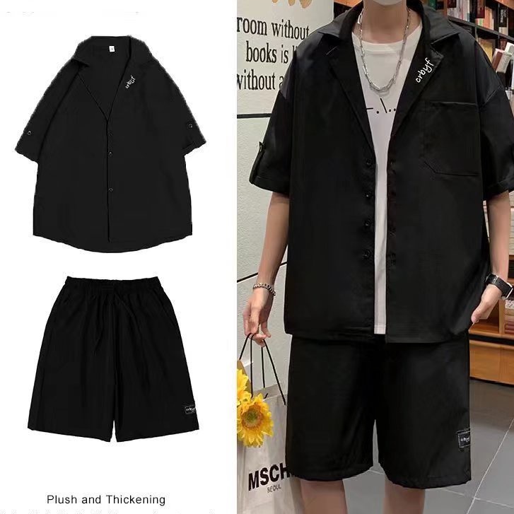 Set Áo Sơ Mi Nam Tay Ngắn + Quần Short Thời Trang Hàn Quốc Cho Nữ bigsize fashion Set Bộ quần áo Unisex Nam Nữ simple Bộ Sơ mi cộc form rộng