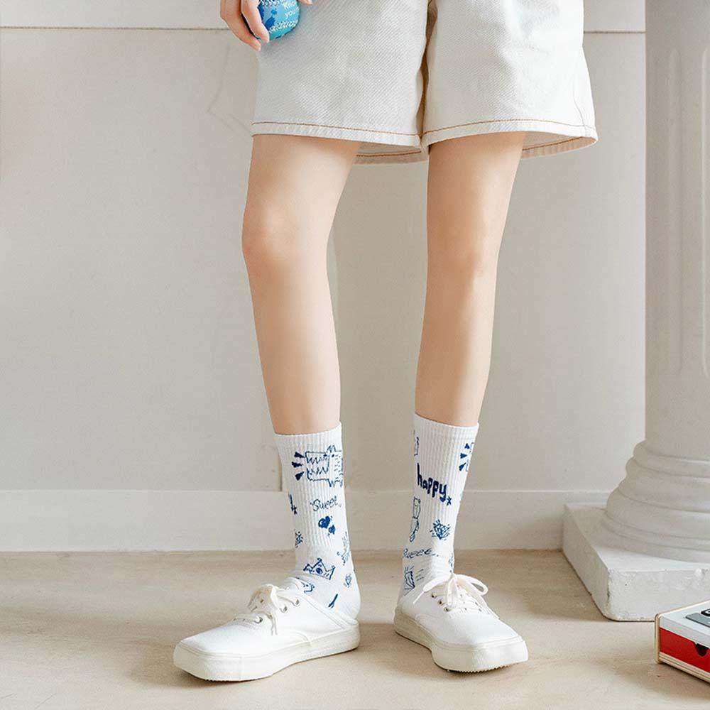 SOMEDAYZL Vớ Thể Thao Họa Tiết Gấu Graffiti Thời Trang Mùa Hè Cho Nữ