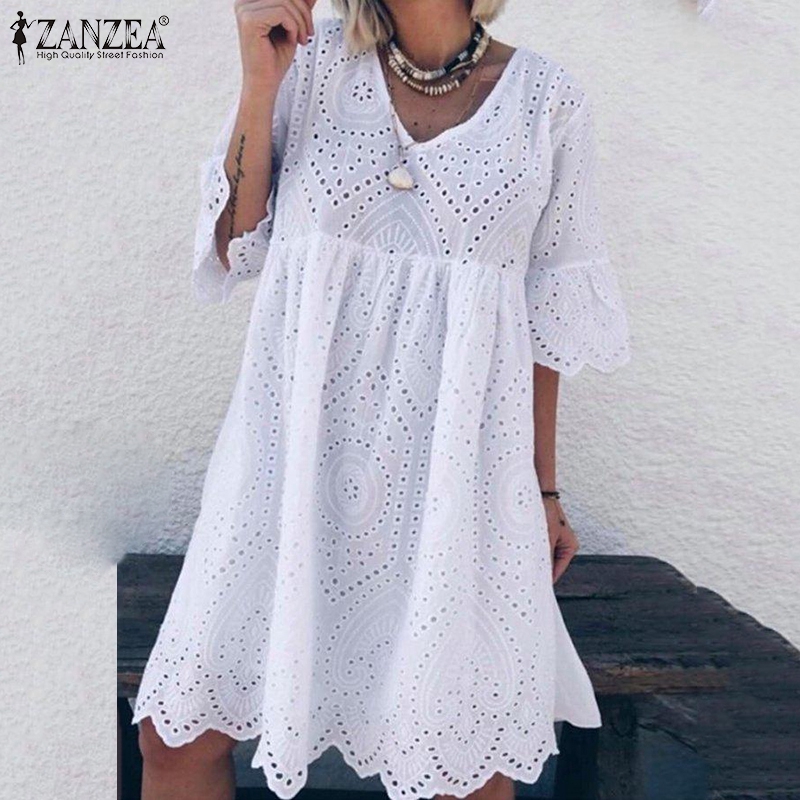 ZANZEA Đầm Thiết Kế Tay Loe Cách Điệu Thời Trang Dành Cho Nữ