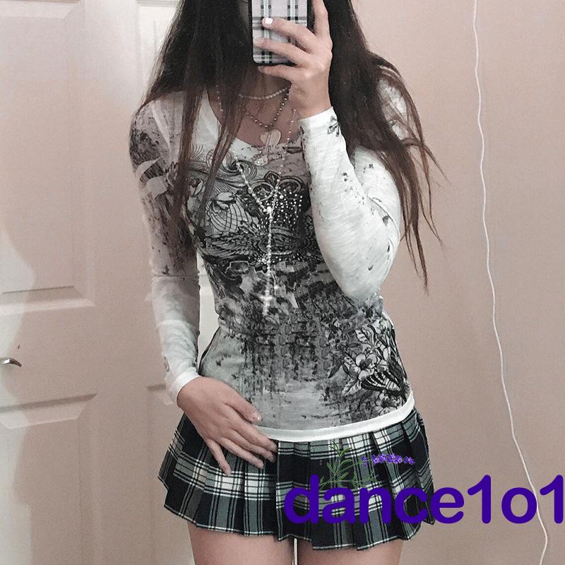 Áo thun nữ tay dài in hình đôi cánh trái tim phong cách vintage