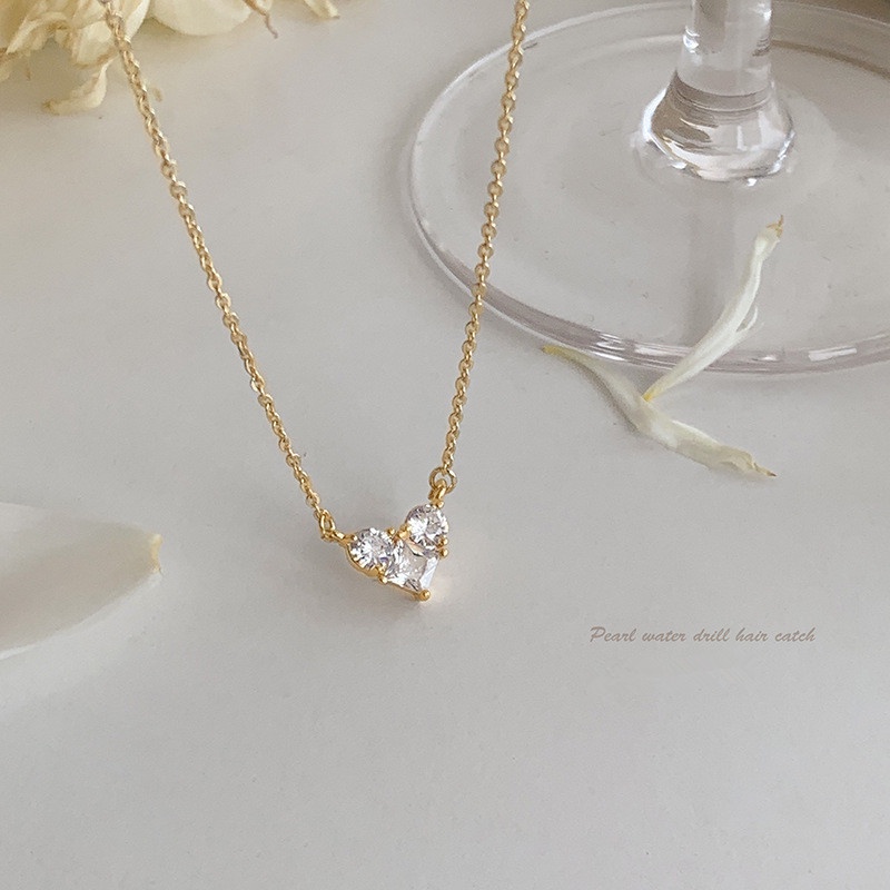 Dây chuyền WE FLOWER mạ vàng 14K mặt trái tim hình học đính đá zircon sang trọng thời trang dành cho nữ
