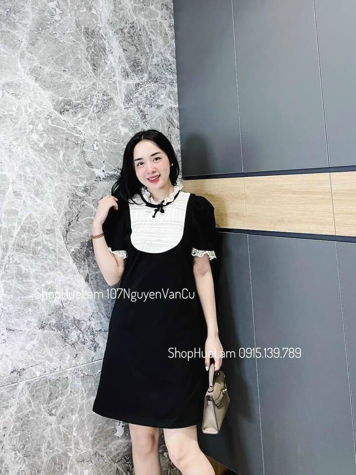 Váy xuông pha cổ ren nơ xinh