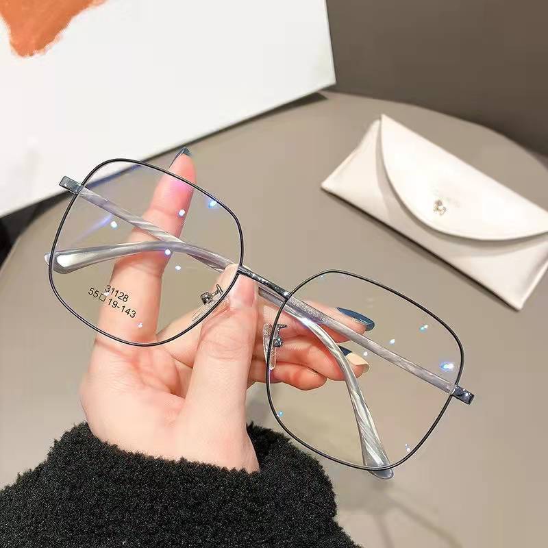 Kính cận có độ  -0.5~6.0  ，Kính Cận Gọng Kim Loại Chống Ánh Sáng Xanh Thời Trang Hàn Quốc，kính gọng vuông ，gọng kính cận nữ