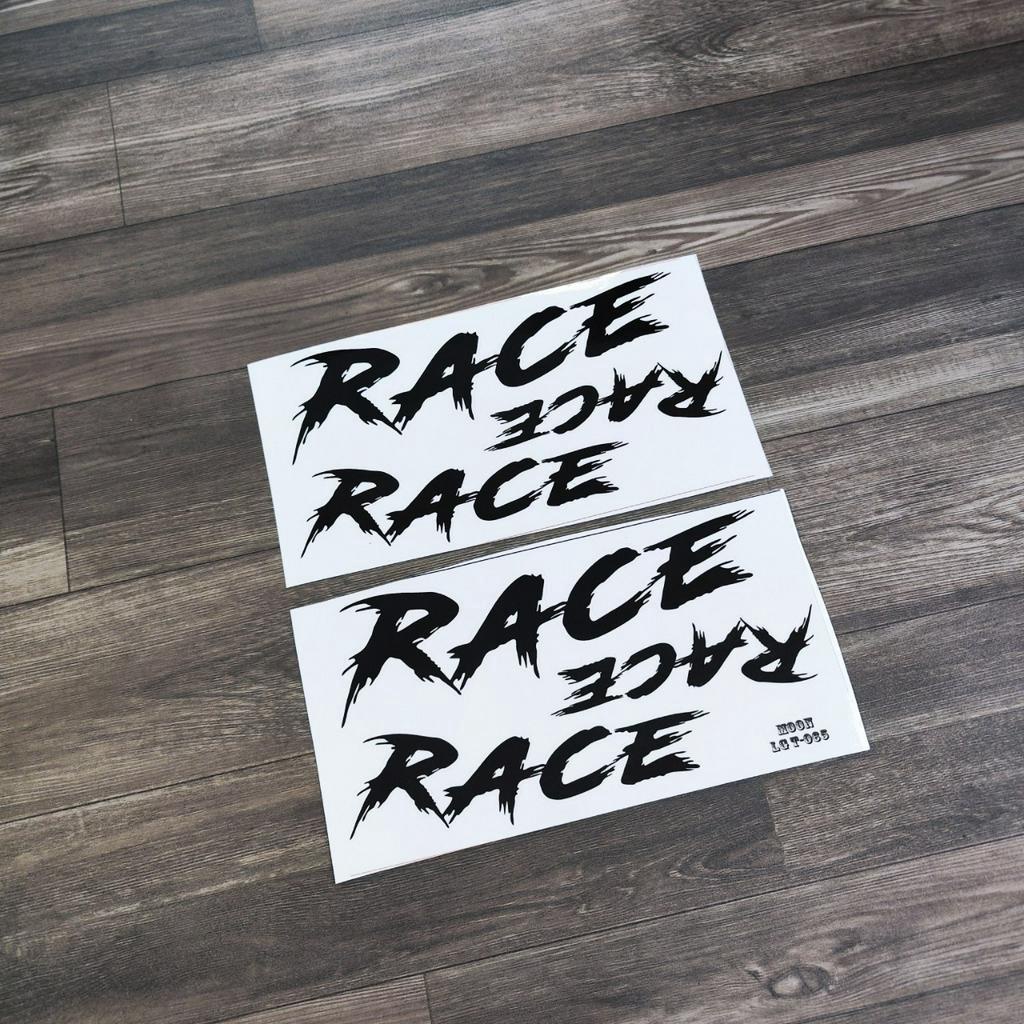 (GIÁ 2 miếng) Bộ tờ tem 06 chữ RACE dán trang trí xe máy, nón bảo hiểm, balo...