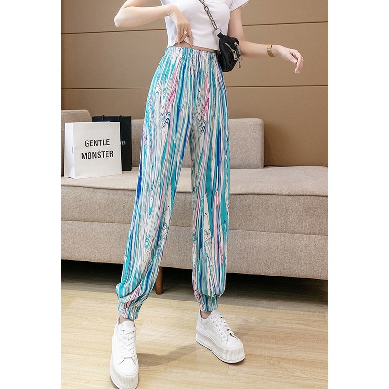 Quần Dài Vải Lụa Lạnh Nhuộm Màu Phong Cách Vintage Hàn Quốc Thời Trang Mùa Hè 2022 Plus Size Cho Nữ