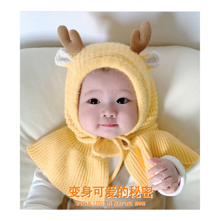 Mũ Tích Hợp Khăn Choàng Len Dệt Kim Dễ Thương Xinh Xắn Thời Trang Thu Đông Cho Bé