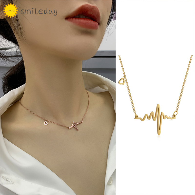 Vòng cổ Smileday mặt hình điện tâm đồ màu vàng hồng sáng tạo cho phụ nữ