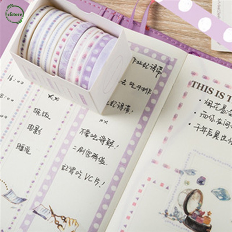 Set 10 Cuộn Băng Dính Trang Trí Nhiều Màu 5mm