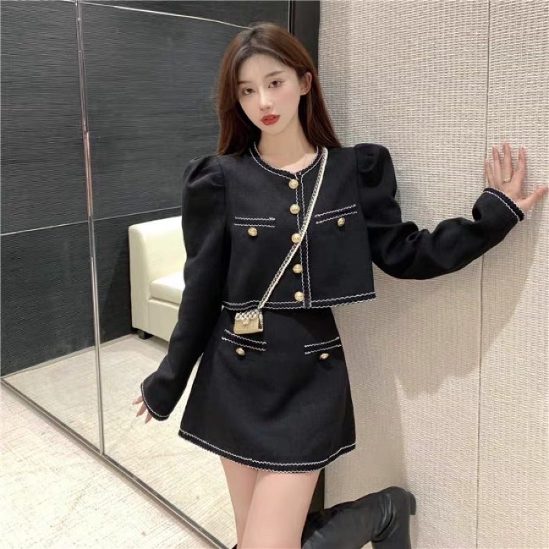 Set váy tiểu thư tay phồng