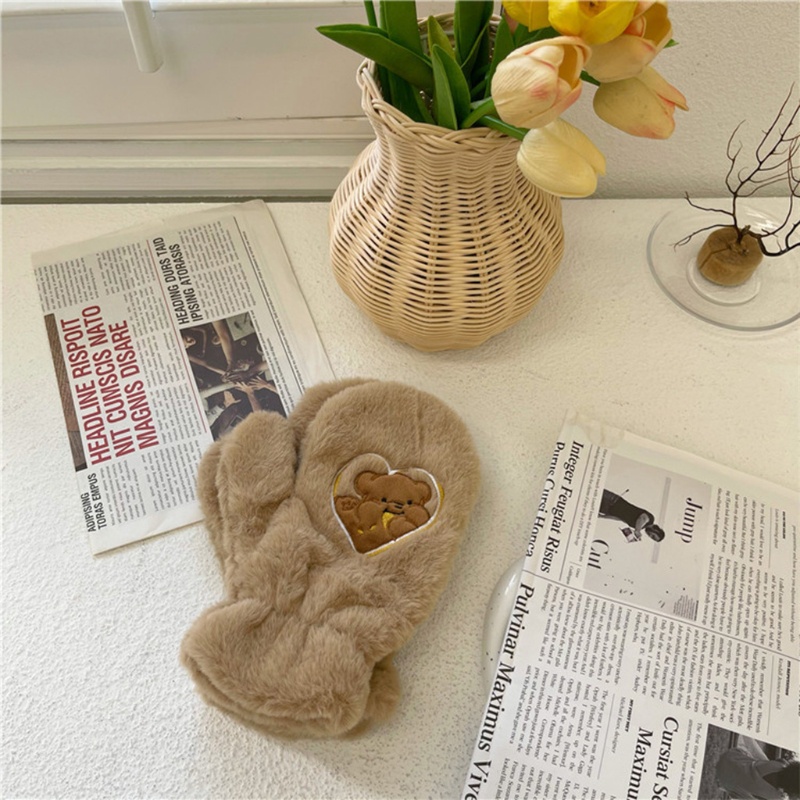 Găng Tay Lông Nhung In Họa Tiết Gấu Thời Tiết Mùa Đông Cho Nữ