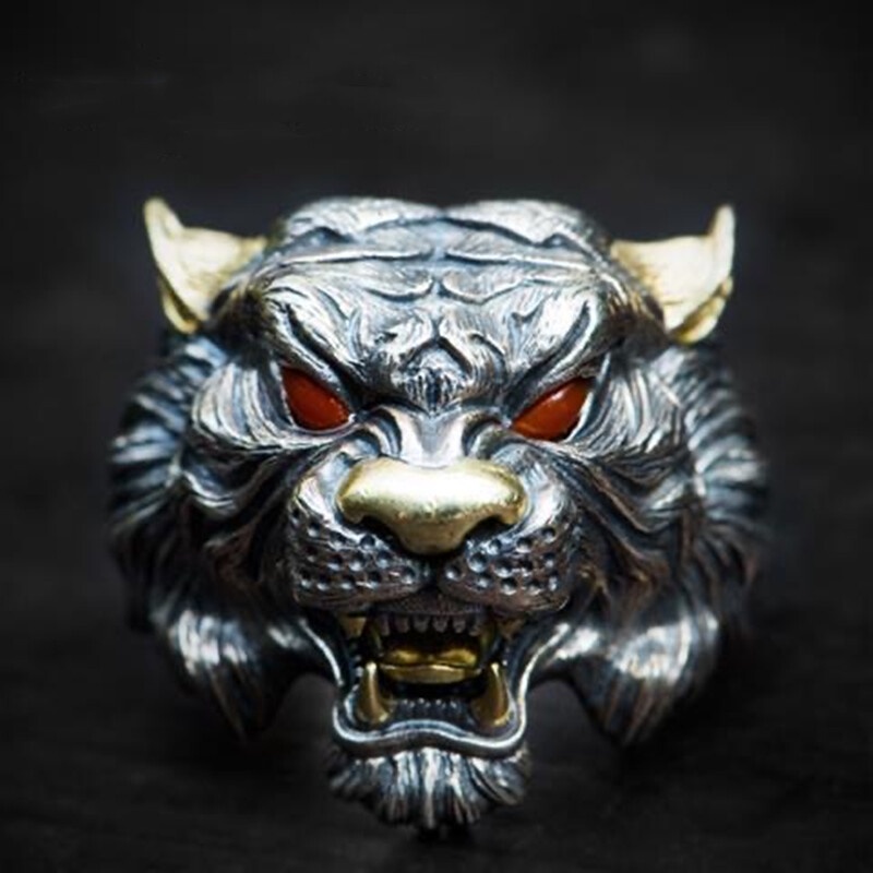 Lkyou Mới Nhẫn Hình Đầu Hổ Phong Cách punk Hiphop Cá Tính Dành Cho Nam