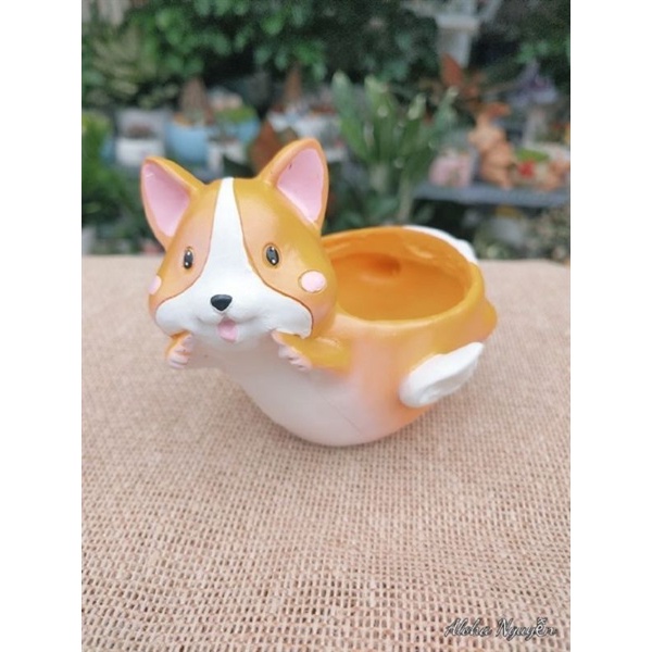 Chậu cây để bàn hình chú chó Corgi