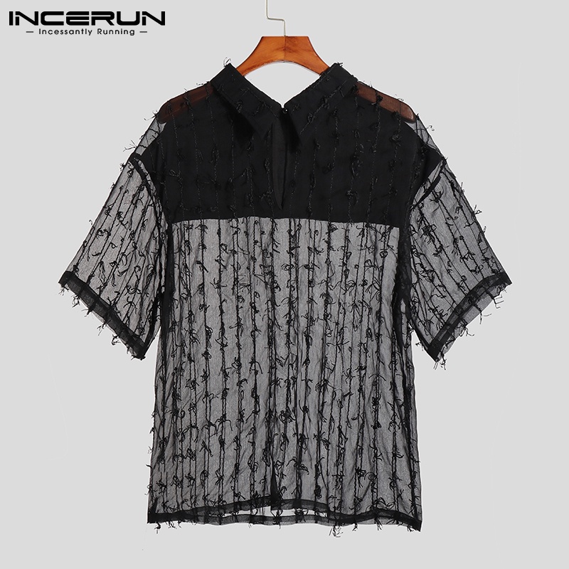 Áo tay lửng dáng rộng INCERUN phối tua rua xuyên thấu thời trang phương Tây dành cho nam