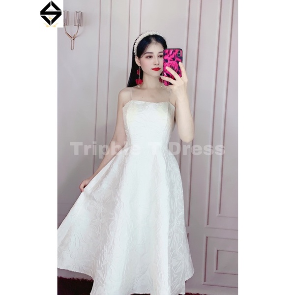 Đầm xoè gấm 2 dây sang trọng dễ mặc TRIPBLE T DRESS - size M/L - MS245V