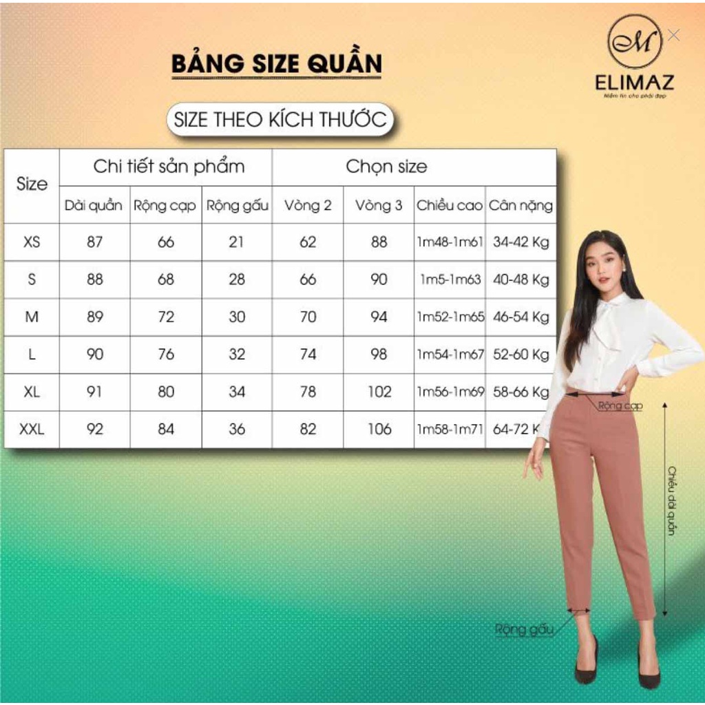 Quần âu nữ Elimaz công sở lưng cao 2 khuy eo chất liệu tuýt si cao cấp EQ21.016