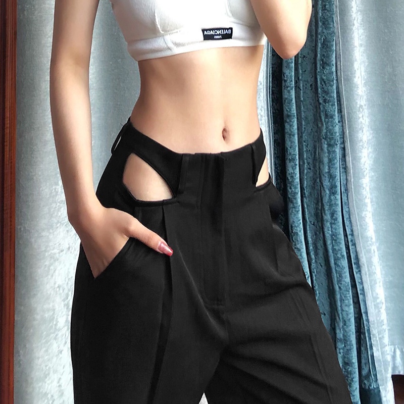 DUNEA Quần Dài Dáng Rộng Thiết Kế Cắt Cá Tính Quyến Rũ Cho Nữ