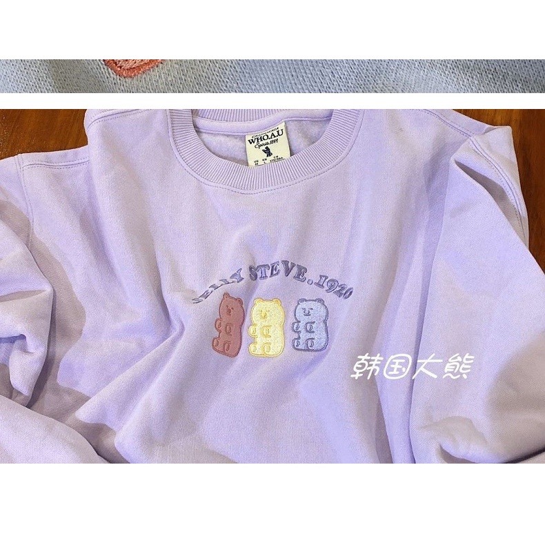 Áo sweater cổ tròn thêu hình chú gấu xinh xắn thời trang thu đông dành cho nữ | BigBuy360 - bigbuy360.vn