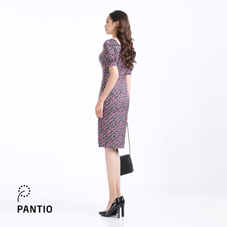 Đầm dạo phố tay ngắn cổ vuông pha hoạ tiết FDP52410 - PANTIO