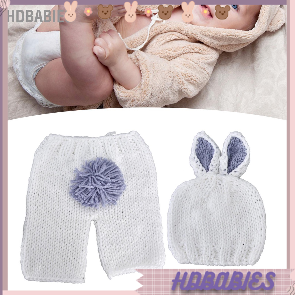 HDbabies Trang phục thỏ con Móc len chụp ảnh Mũ quần Quần áo trẻ em từ 0‑6 tháng